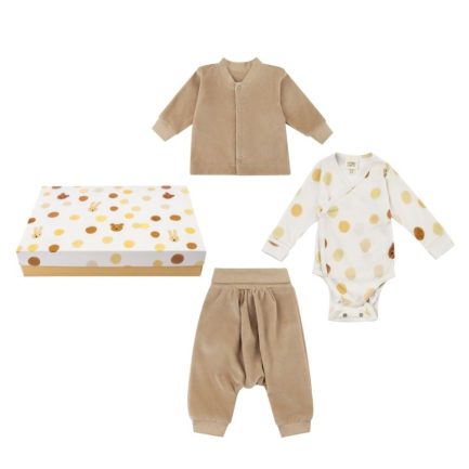 GIFT SET1 - VELOUR JACKET AND TROUSERS, LONGSLEEVE WRAP BODYSUIT - GOTS - NOOS