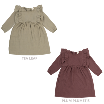 MUSLIN LONGSLEEVE DRESS WITH RUFFLES - GOTS - AW25